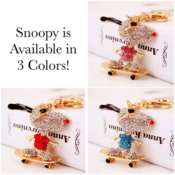 Crystal Snoopy Riding Skateboard Keychain Charm - Picture 15 of 15